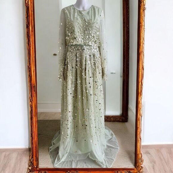 ASOS Fairytale Whimsigoth Sparkly Mirror Sequin Sheer Evening Prom Dress NWT - Picture 1 of 12